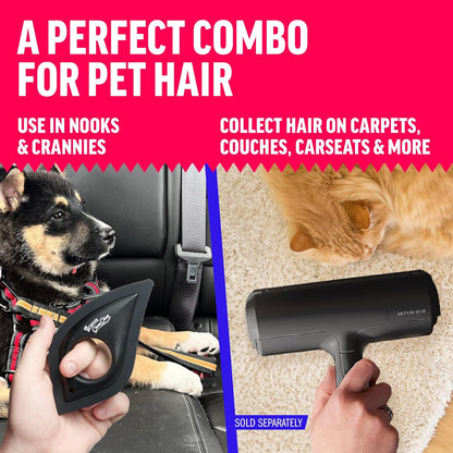 Travel-friendly pet hair removal tool in black finish
