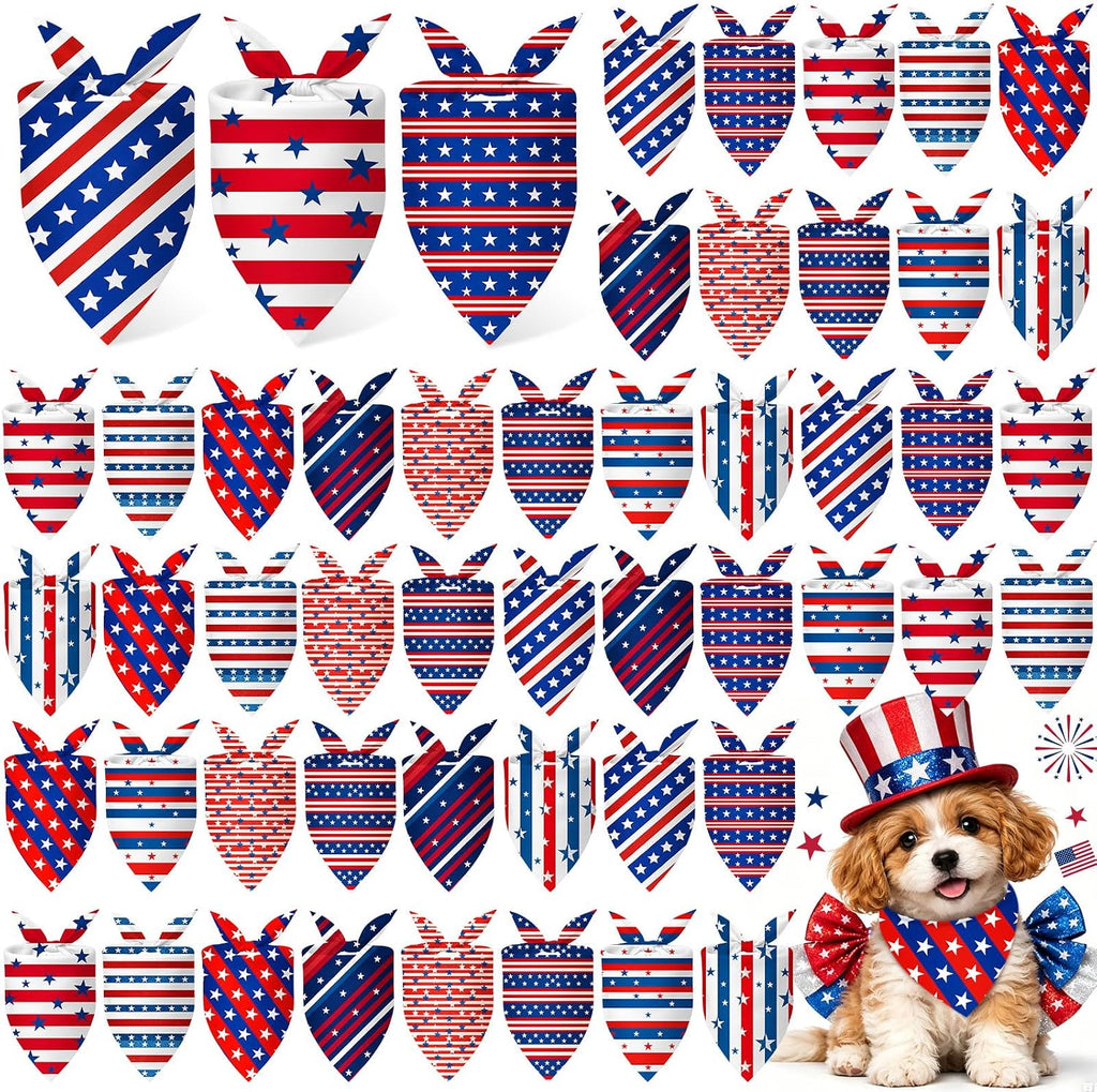 Weewooday 50 Pcs 4th of July Dog Bandanas Bulk for Patriotic American Striped Star Red White and Blue Independence Day Flag Scarf for Small Medium Large Outfit(Striped Star, 31.5 x 21.7 X21.7 Inch) - Image 11