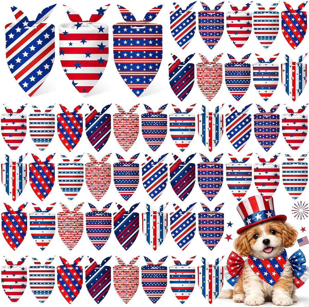 Weewooday 50 Pcs 4th of July Dog Bandanas Bulk for Patriotic American Striped Star Red White and Blue Independence Day Flag Scarf for Small Medium Large Outfit(Striped Star, 31.5 x 21.7 X21.7 Inch) - Image 11