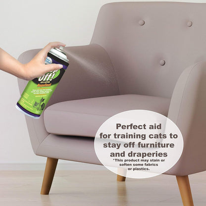 Six ounce pet repellent spray targeting furniture protection and scratch prevention