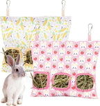 Lesnala 2pcs Bunny hay feeder Rabbit hay feeder bag Hanging guinea pig hay bag Large capacity cotton canvas fabric hay bag for Rabbits Bunny Chinchillas Hamsters and Other Small Pets(3 Holes,2 styles) - Image 9