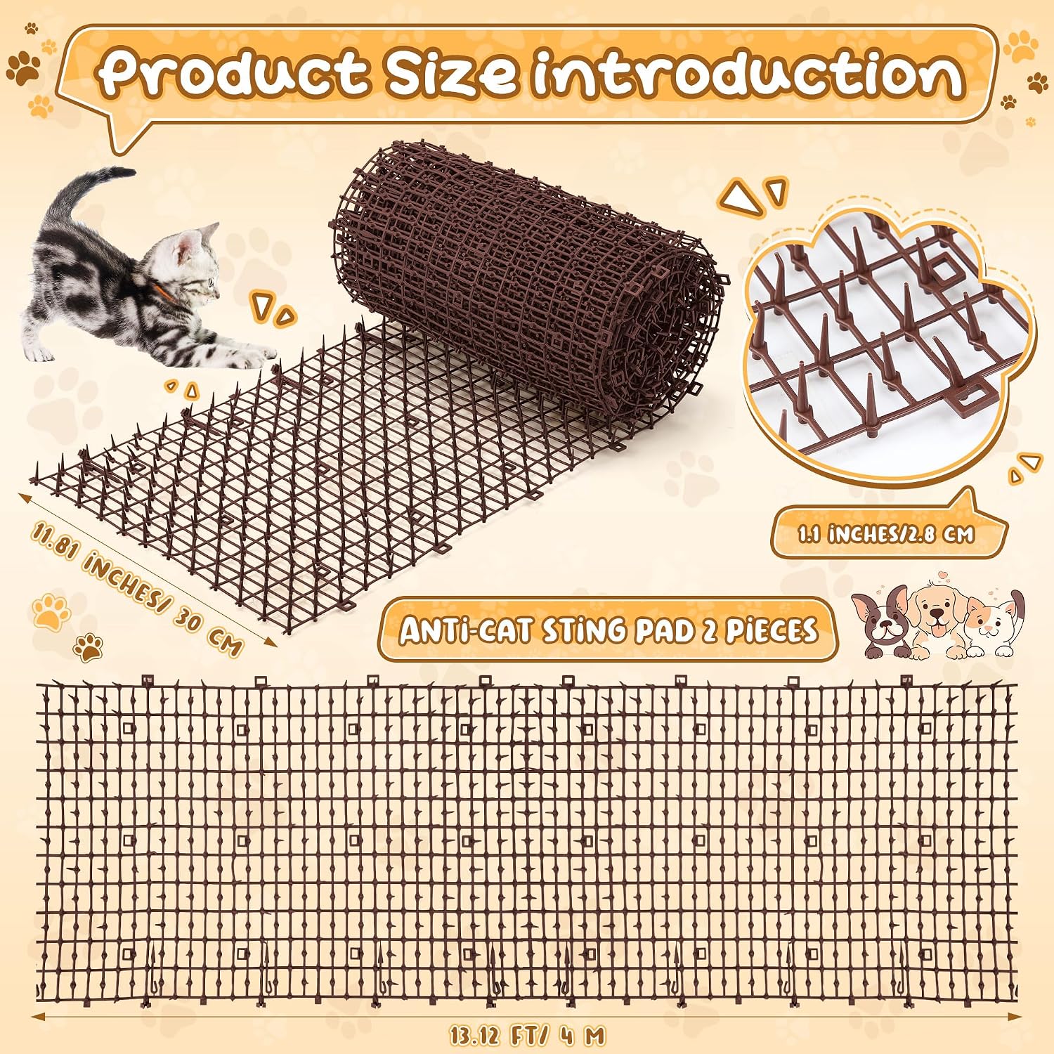 Sanwuta cat deterrent mat showing flexible plastic spikes close up
