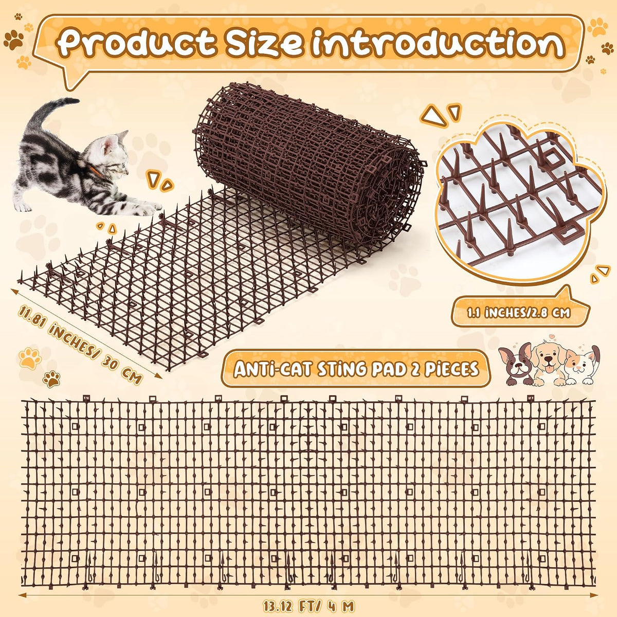 Sanwuta cat deterrent mat showing flexible plastic spikes close up