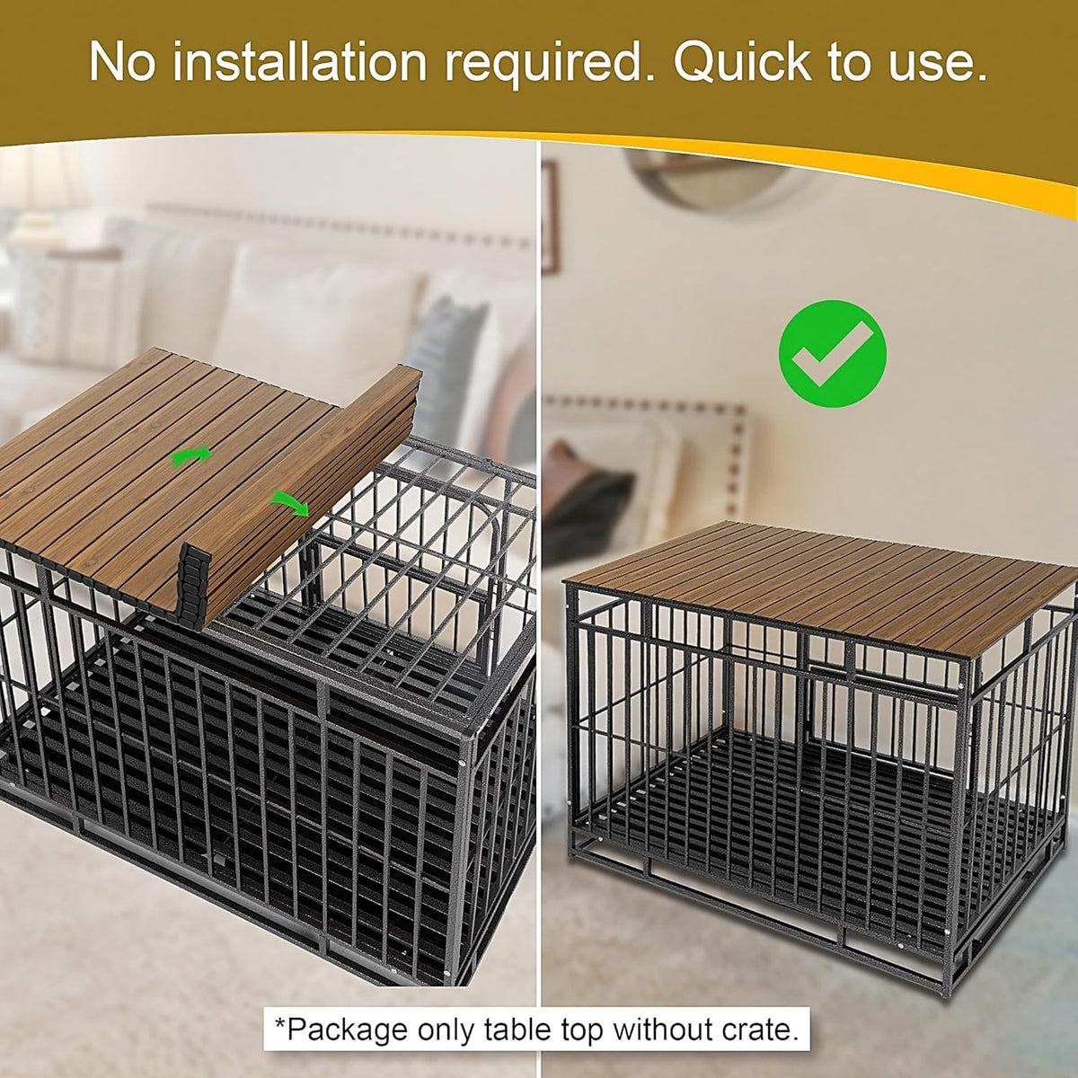 Walnut decorative storage table topper for medium size wire dog crates