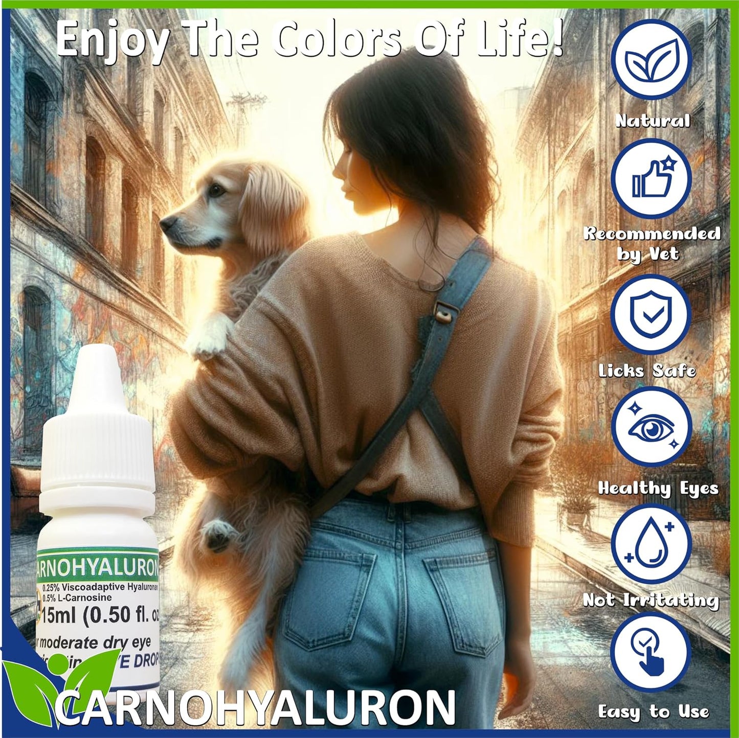 Handmade Carnohyaluron artificial tears for dogs and cats displaying the clear gel formula consistency