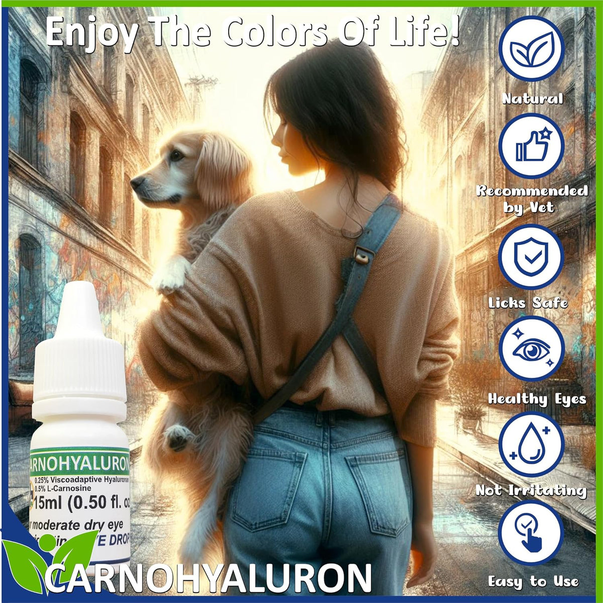 Handmade Carnohyaluron artificial tears for dogs and cats displaying the clear gel formula consistency