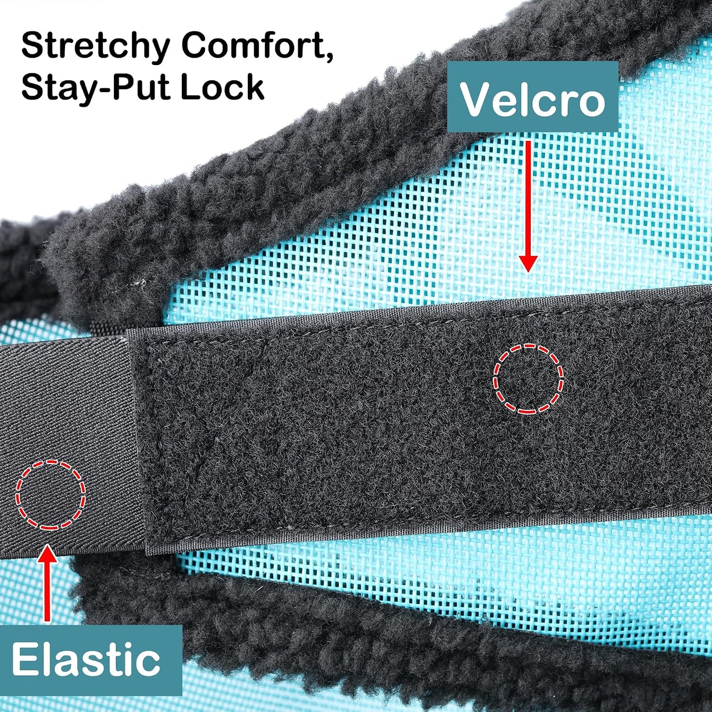 Leaforest fly mask showing the adjustable double velcro strap