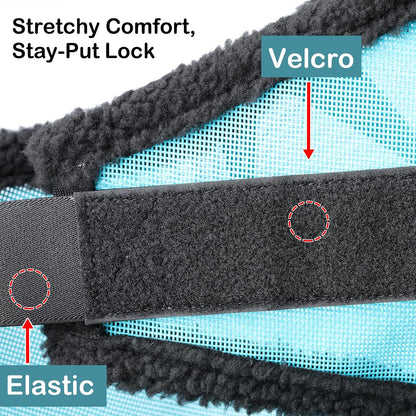 Leaforest fly mask showing the adjustable double velcro strap