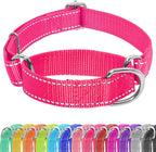 Seyezo green reflective martingale dog collar demonstrating the fabric flexibility and ribbed weave texture