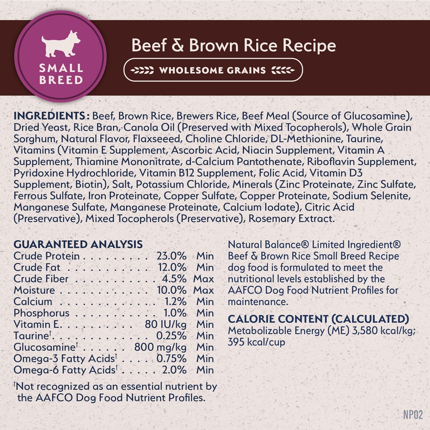Natural Balance four pound bag of premium adult dry dog food.