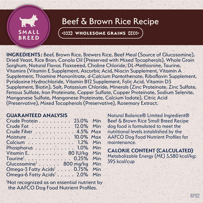 Natural Balance four pound bag of premium adult dry dog food.