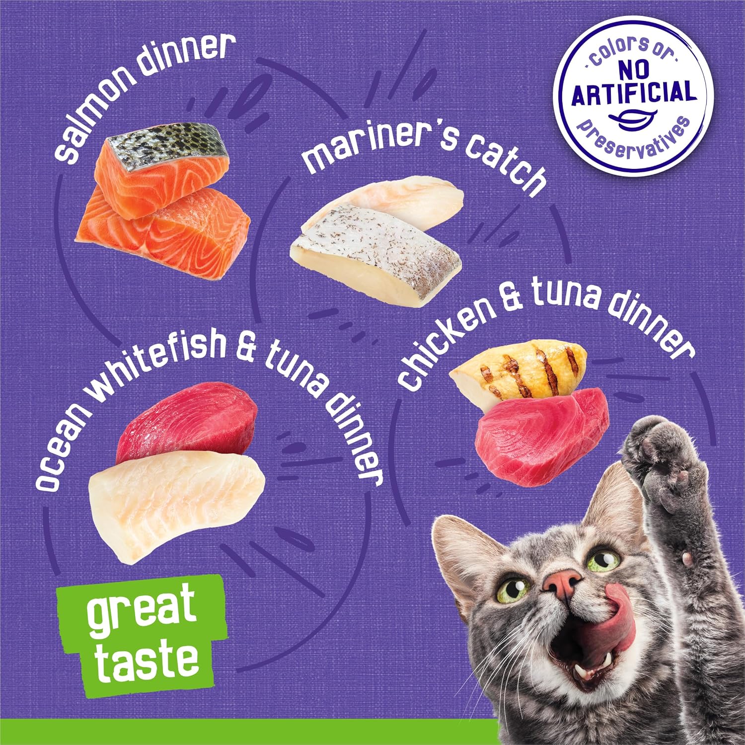 Purina Friskies Seafood Favorites Pate Wet Cat Food Label Closeup