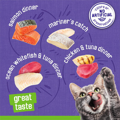 Purina Friskies Seafood Favorites Pate Wet Cat Food Label Closeup