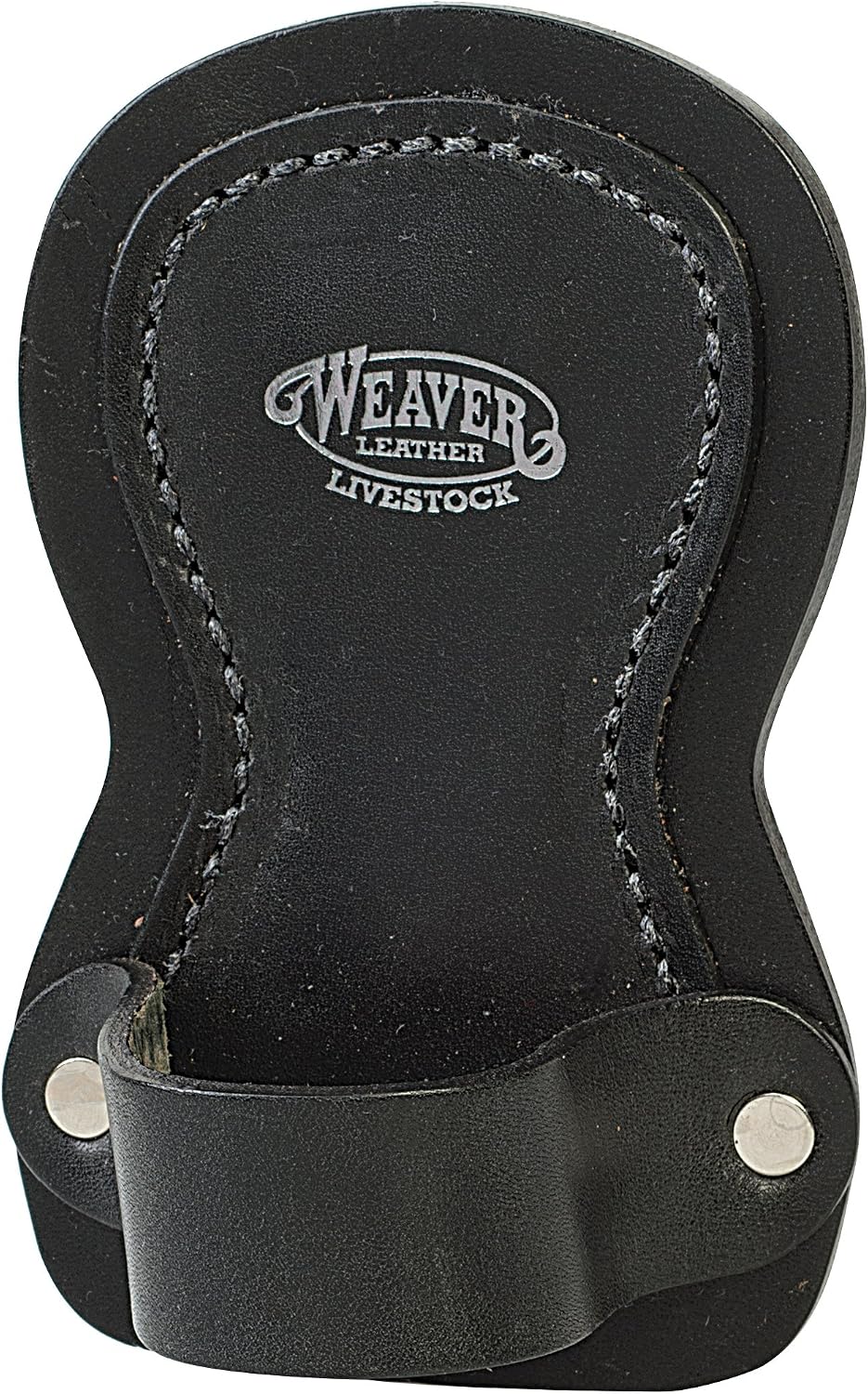 Weaver Leather Livestock Leather Show Comb Holder front view in black premium bridle leather with nickel hardware.