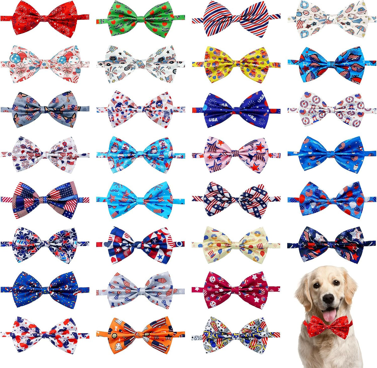 Pai Sence patriotic dog bow ties front view of assorted festive designs