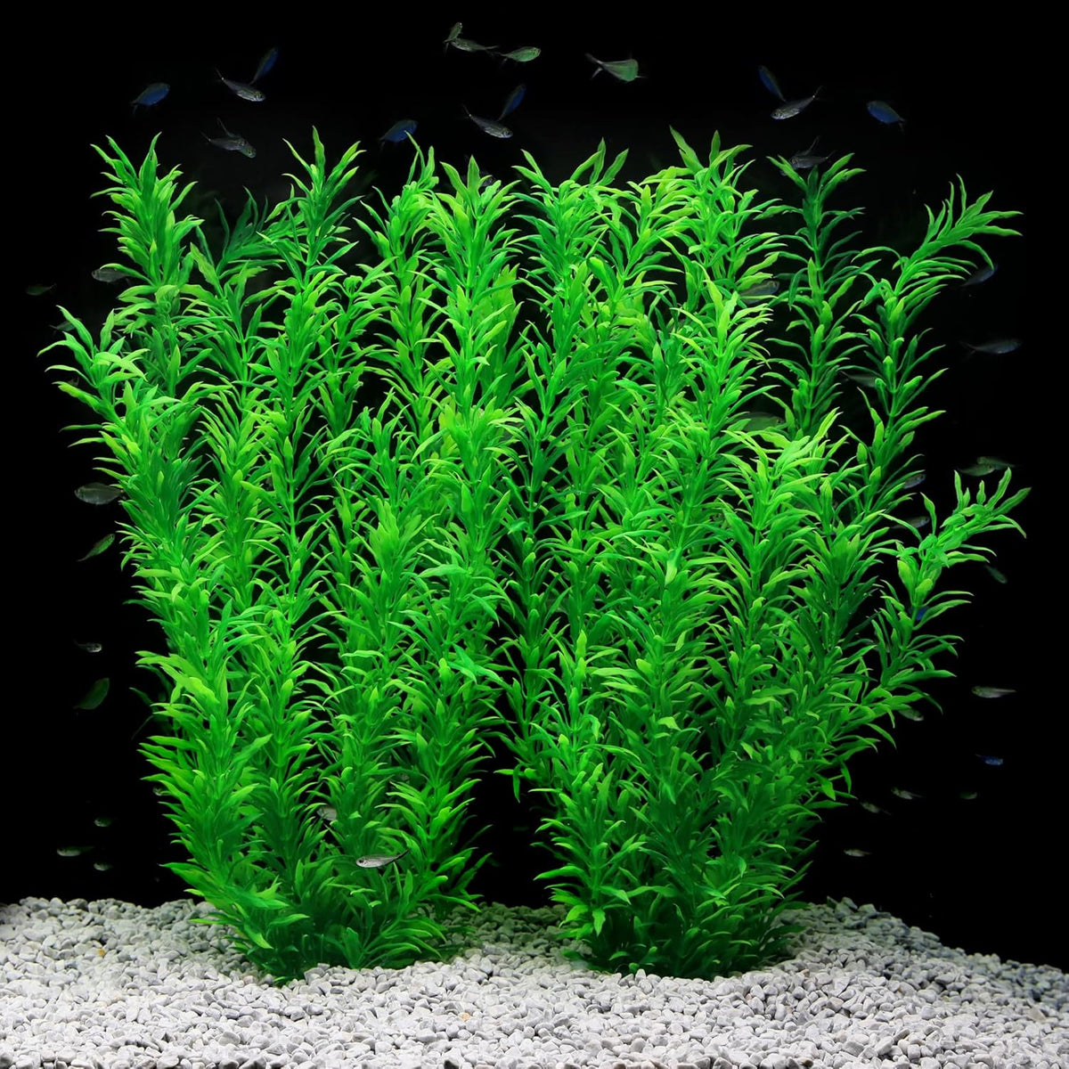 JIHAQUA extra large aquarium decor plastic plants front view in a clean fish tank.