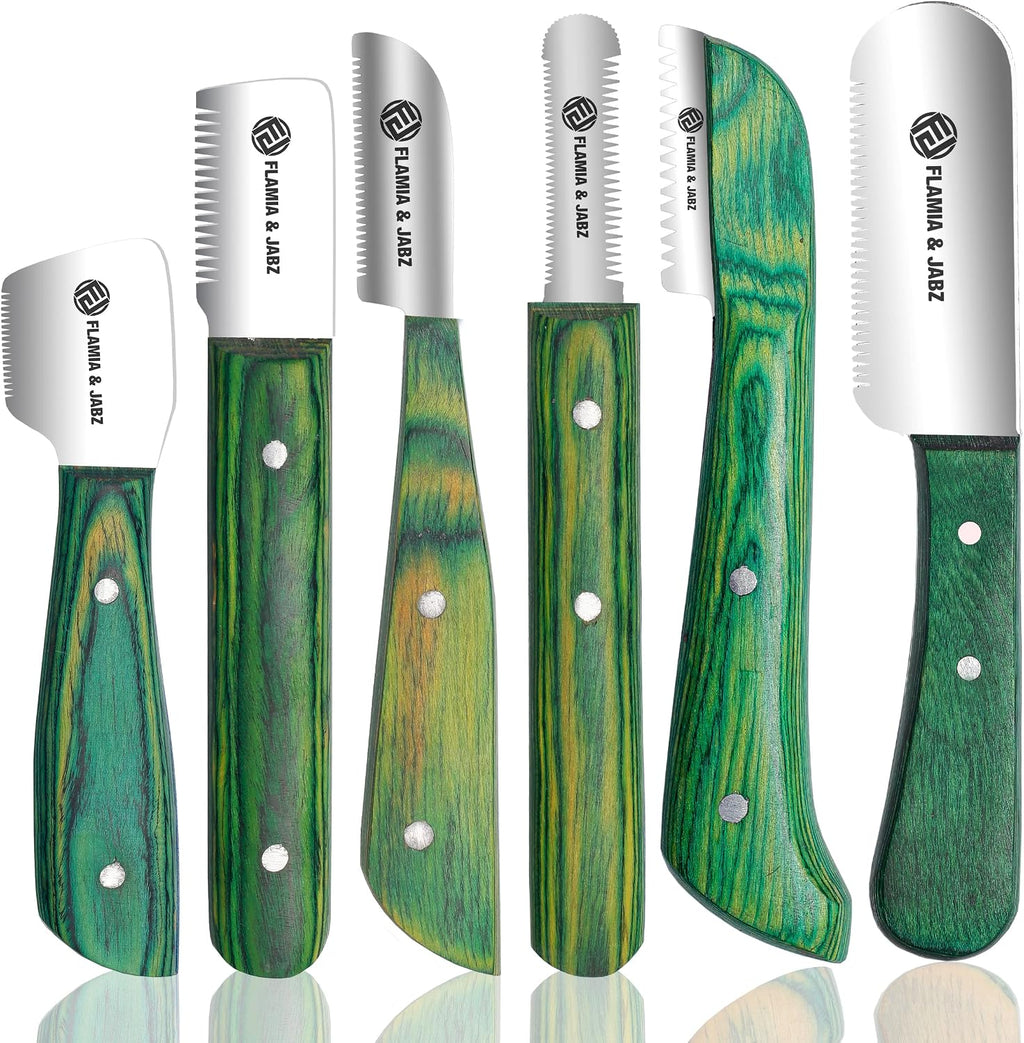 FLAMIA & JABZ FJ Professional Stripping Knife kit (6 pieces set) for Dogs & Pets, Wooden Handle Grip with Stainless Steel Blade (Right handed) (Blue) - Image 15