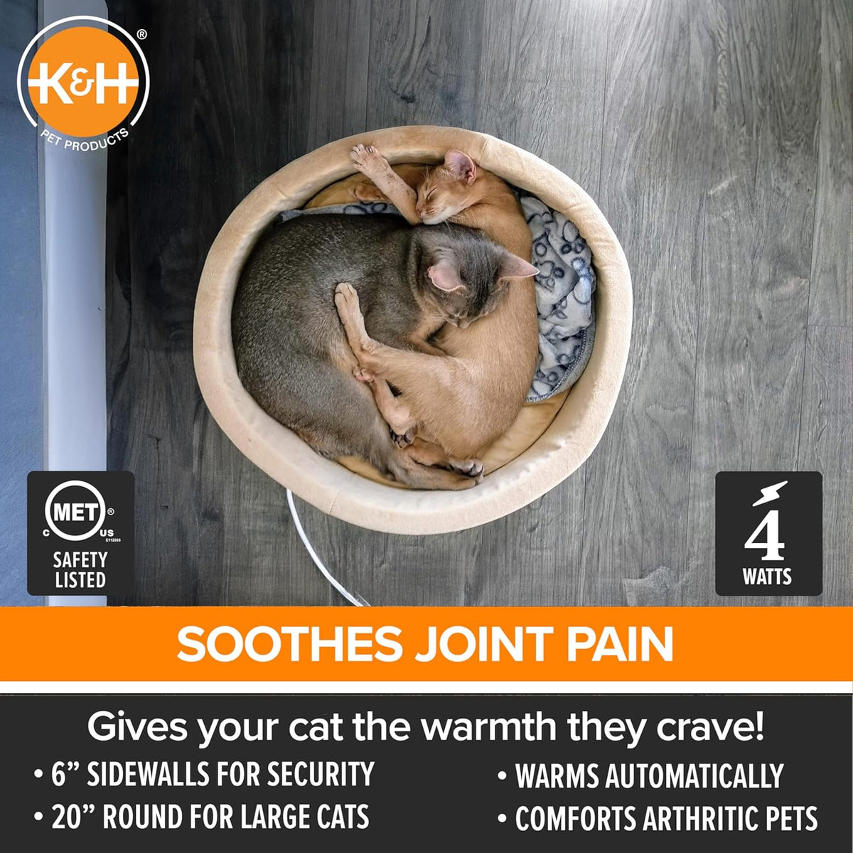 Internal dual-thermostat heating unit for pet bed
