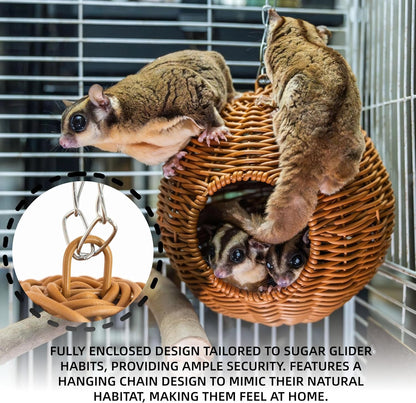 NEOUZA Sugar Glider Pouch Pet Glider Cage Sleep Bag for Small Animals Squirrels Marmosets Rats Hamsters, Metal Frame PP Rattan Durable Water Resistant Non Toxic Safe Material - Image 3