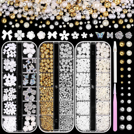Uotey 3D flower and pearl nail charm kit front view