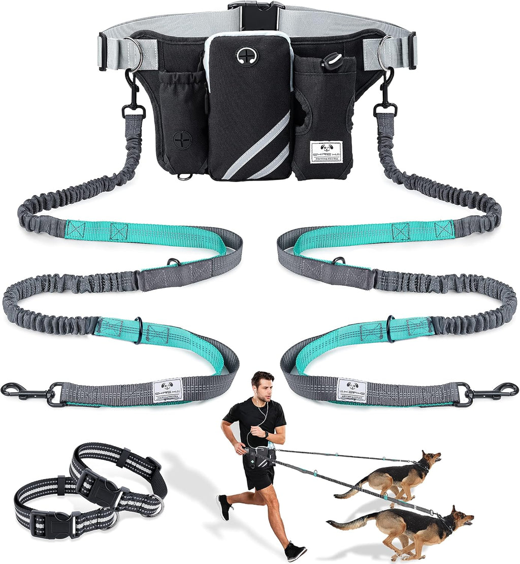 Shine Hai hands free dog leash set with waist belt and dual bungees