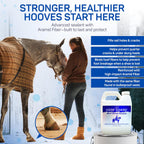 Fiber fortified hoof protector liquid formula showing clear consistency for horse hooves