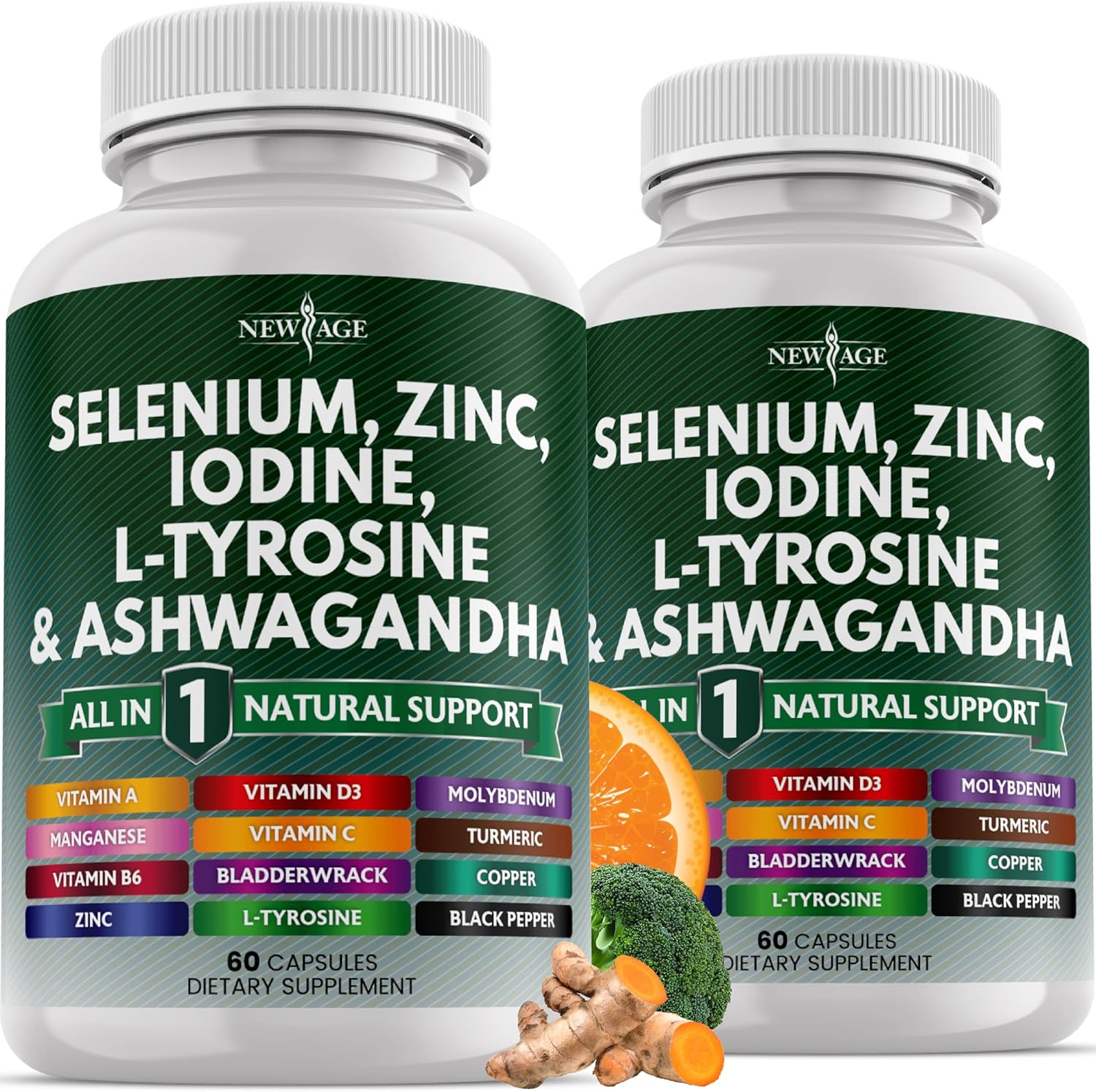 New Age Thyroid Support 120 Capsules front view showcasing the primary ingredient panel.