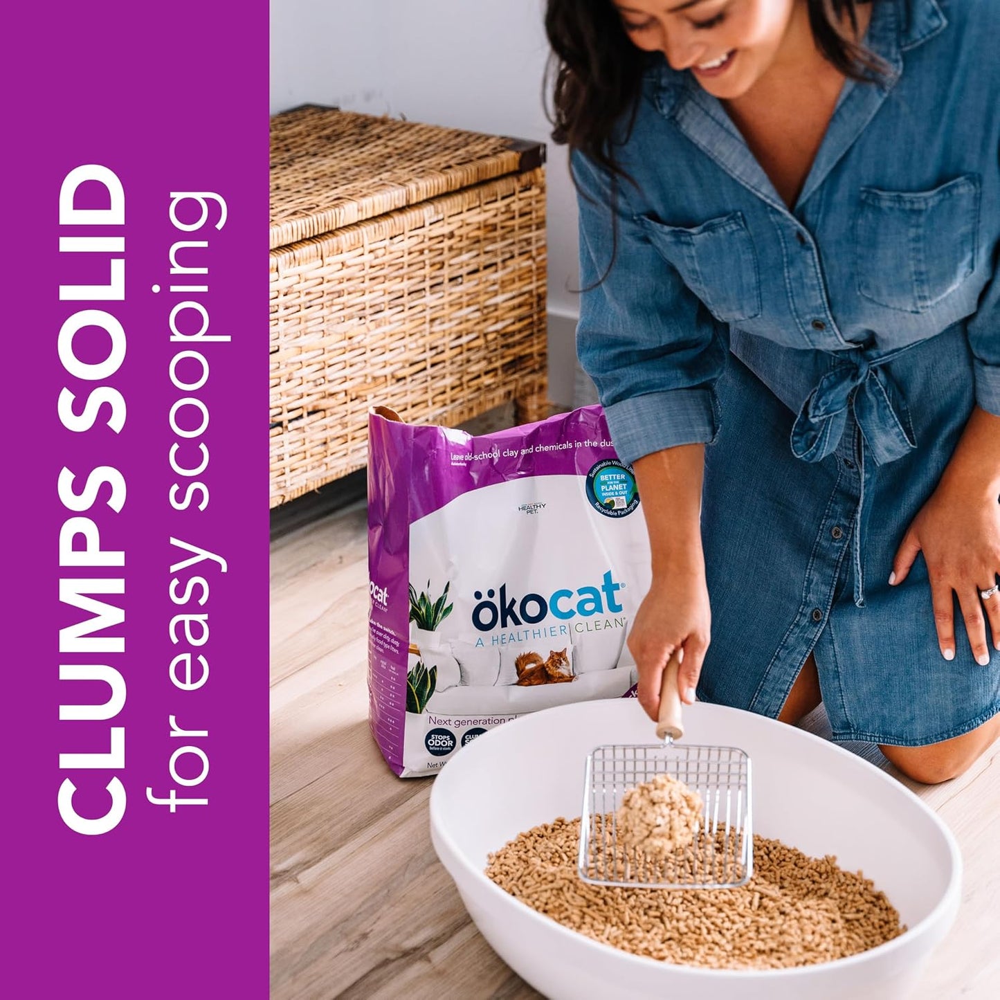 Natural wood fiber cat litter in a clean bowl