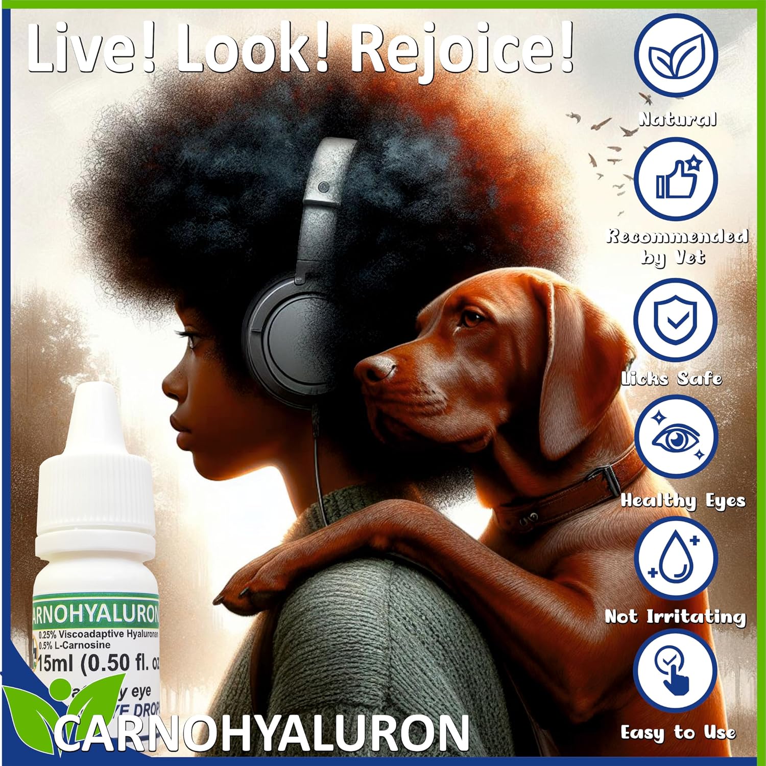 Handmade Carnohyaluron pet eye drops showing the sealed protective cap closure