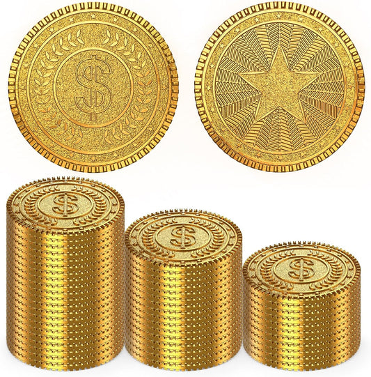 Byhoo metal gold coins fifty piece set front view showing detailed star and wheat ear engravings