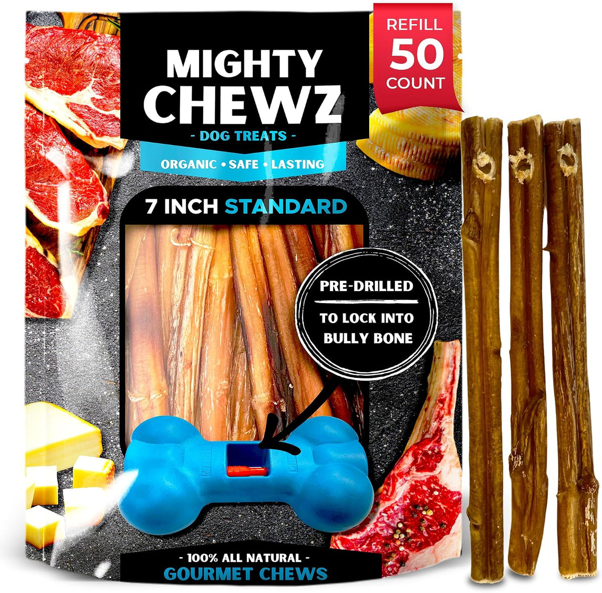 7" Thick Bully Sticks 5 Pack Refill - No Choking/All Natural Pizzle Sticks - Image 13
