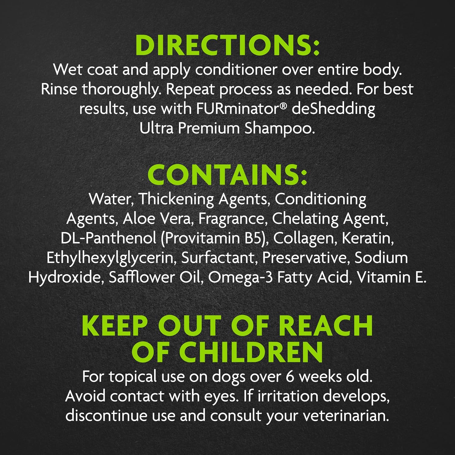 Professional undercoat release dog conditioner ingredients and back label