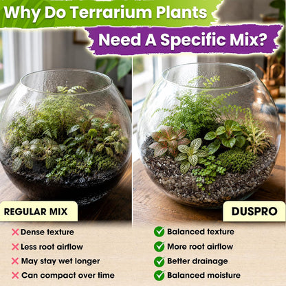 Duspro terrarium soil mix poured out onto a workspace showing the distinct textures of perlite pumice and pine bark