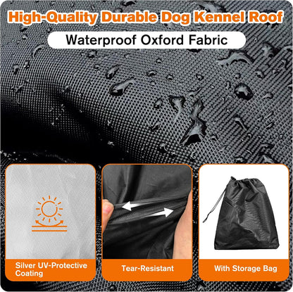 Sturdy fastening straps secured tightly onto a metal outdoor pet enclosure.