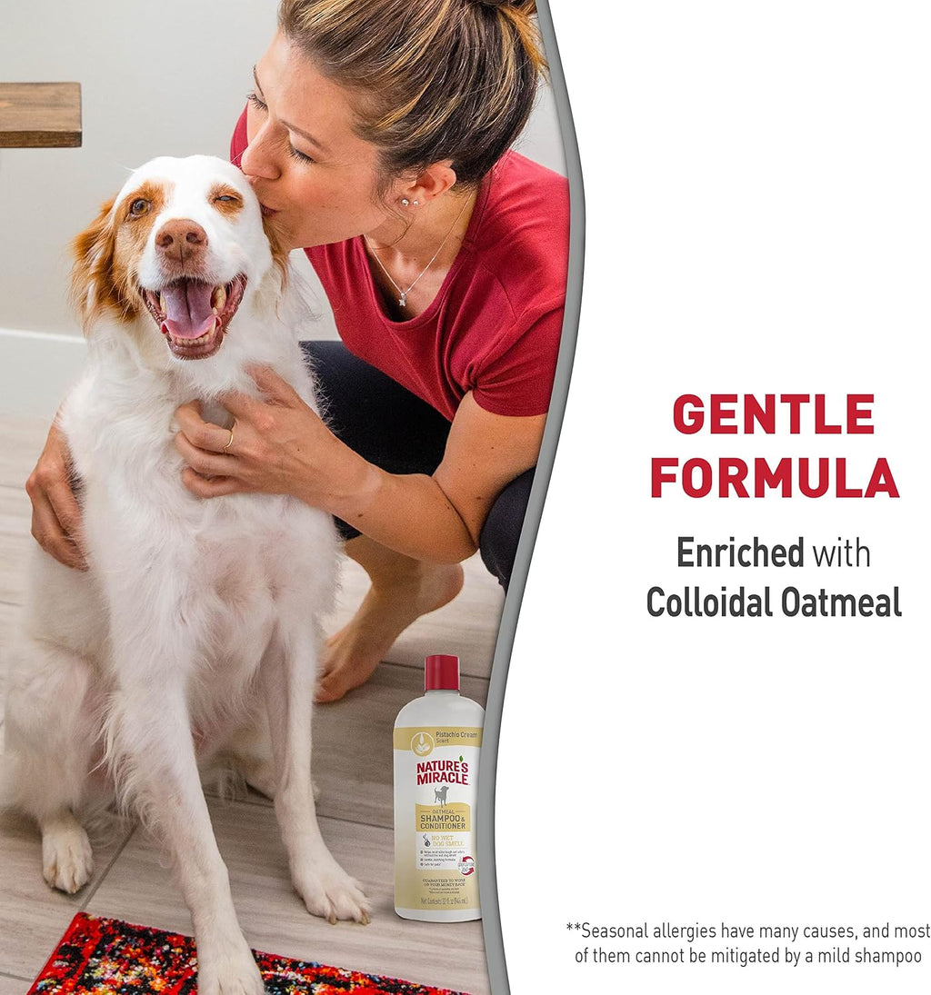 Nature's Miracle pet odor control shampoo bottle highlighting its paraben free formulation.
