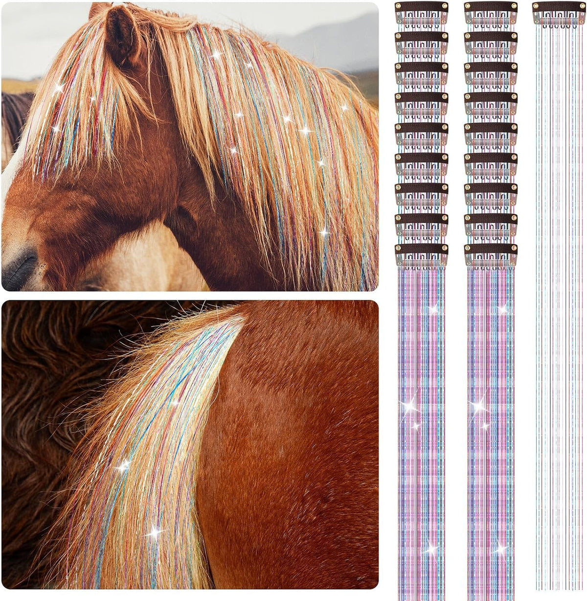 Juexica 18 pieces horse mane and tail clip in hair extensions front view