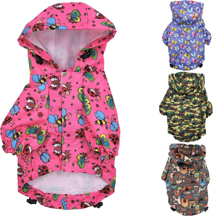 FunnyDogClothes small breed protective hood jacket showing full head coverage design.