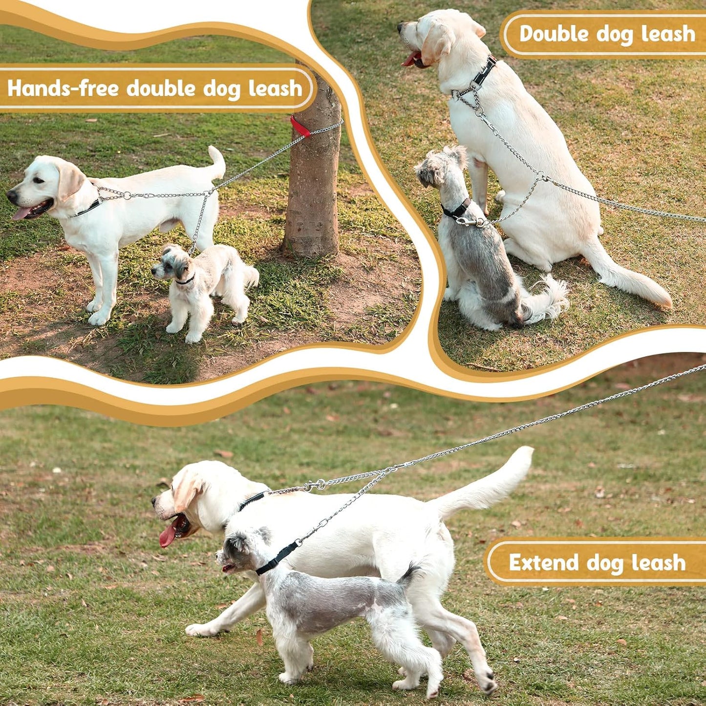 Pettom chew proof double dog leash coupler attached to single main lead