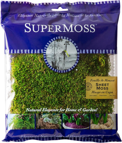 SuperMoss Preserved Sheet Moss Fresh Green front view of bag packaging
