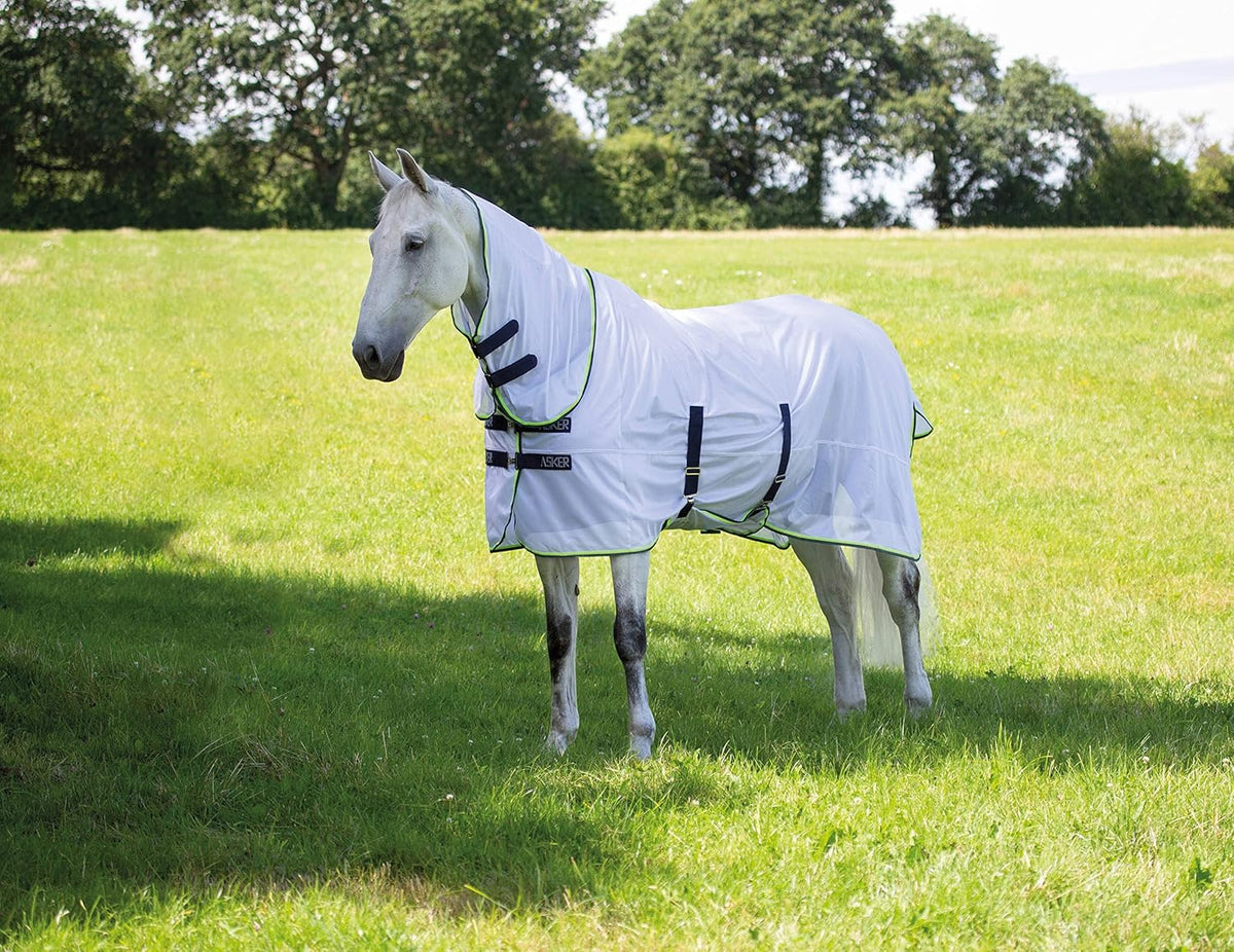 Shires Equestrian Asker Fly Sheet 72 inch white mesh horse rug side view
