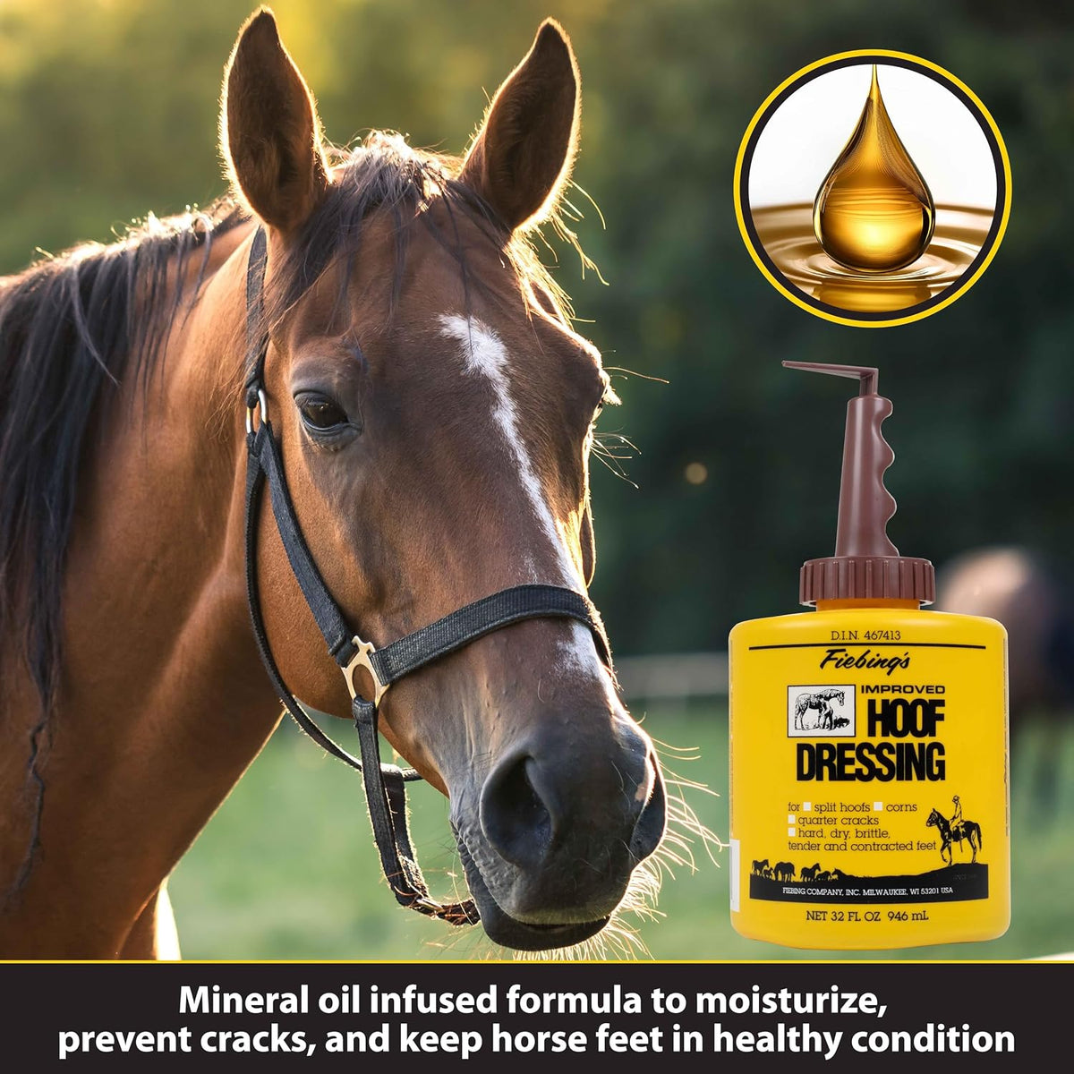 Fiebing's Improved Hoof Dressing with built-in applicator brush shown clearly