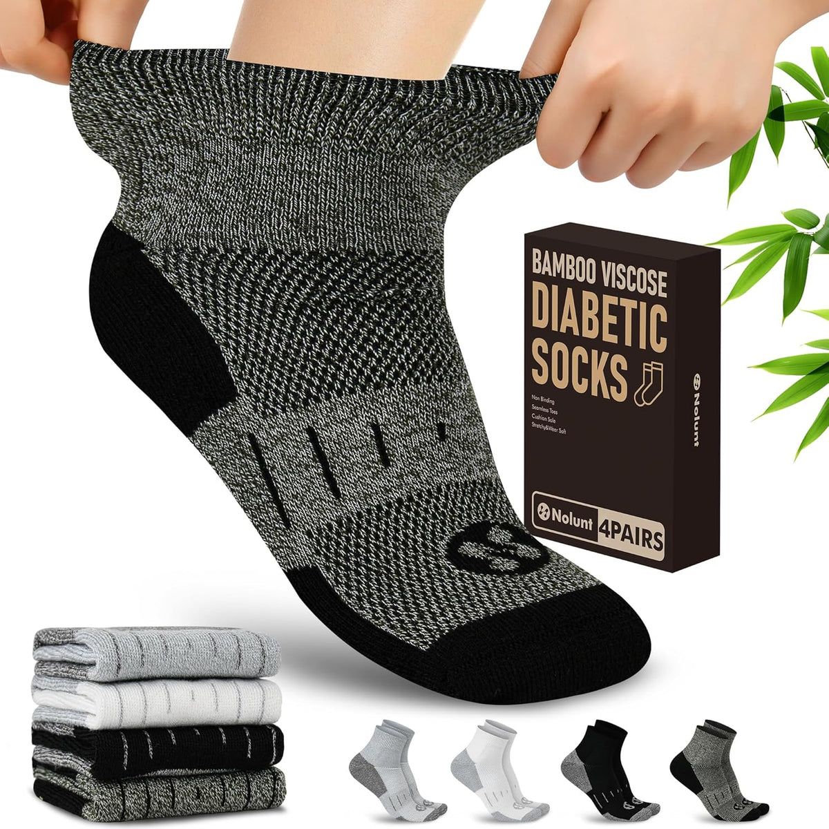 NOLUNT Diabetic Socks for Men 4 pair pack front view