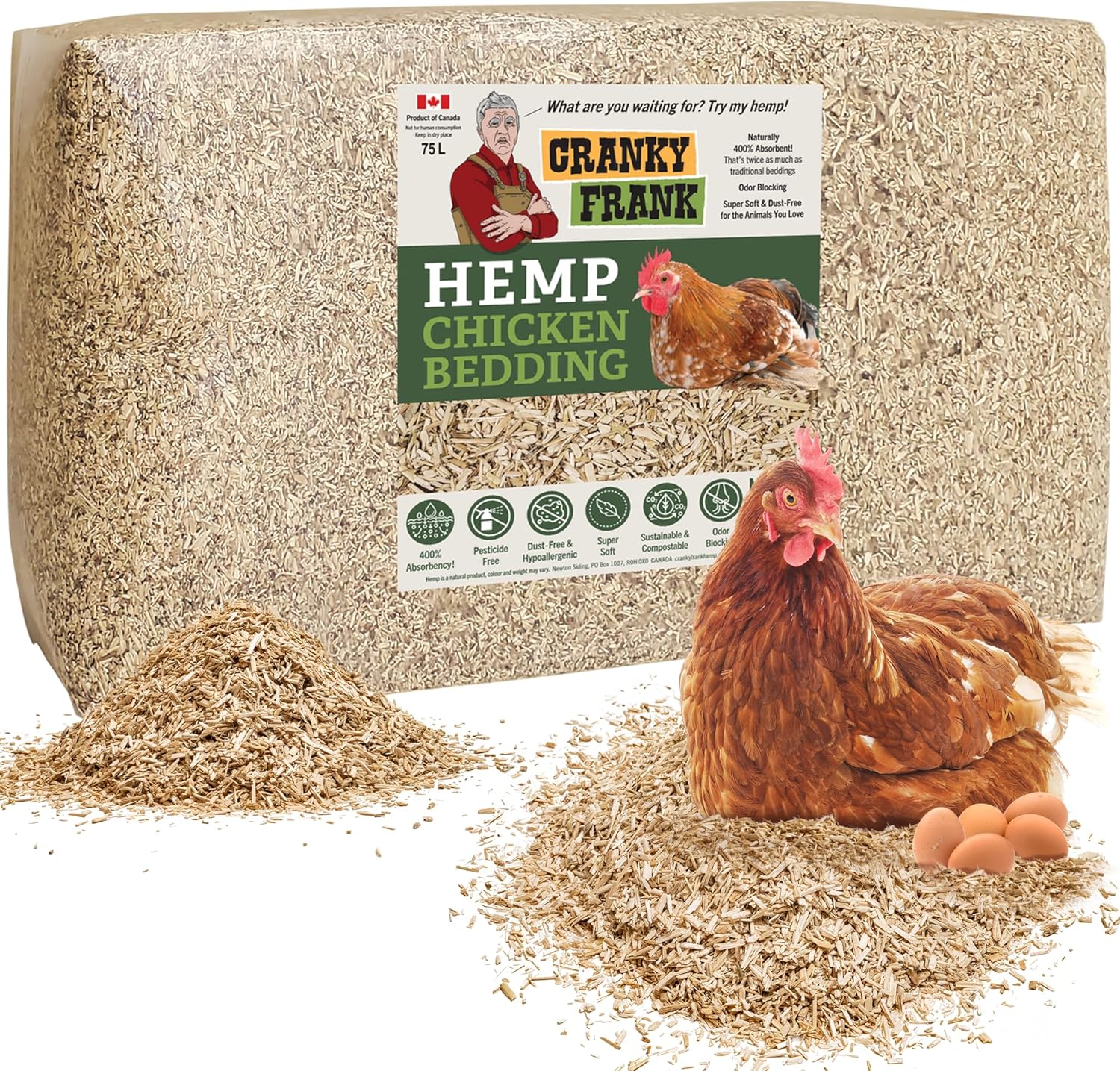 Cranky Frank Hemp Chicken Bedding 30 Pound bag front view for coop