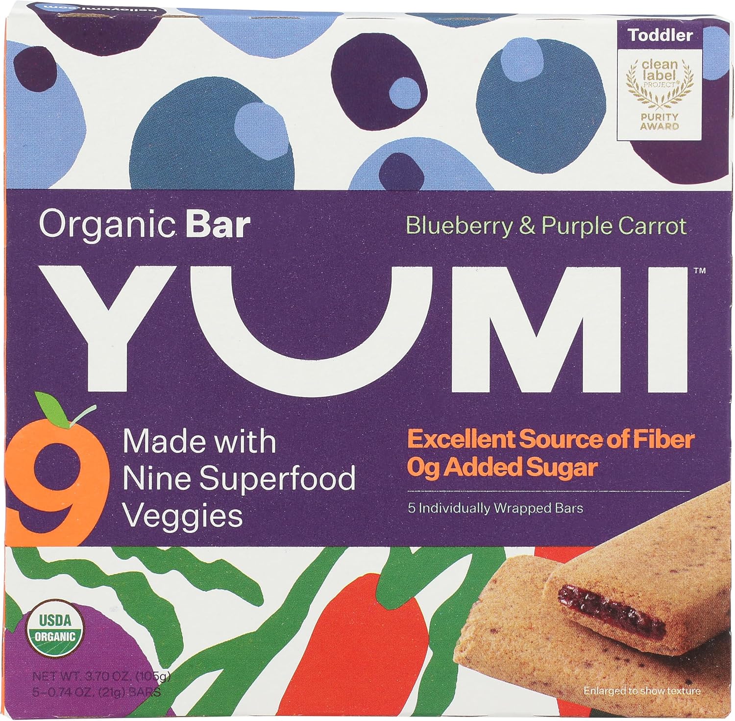 Yumi Organic Toddler Snack Bars Blueberry Purple Carrot front retail box view