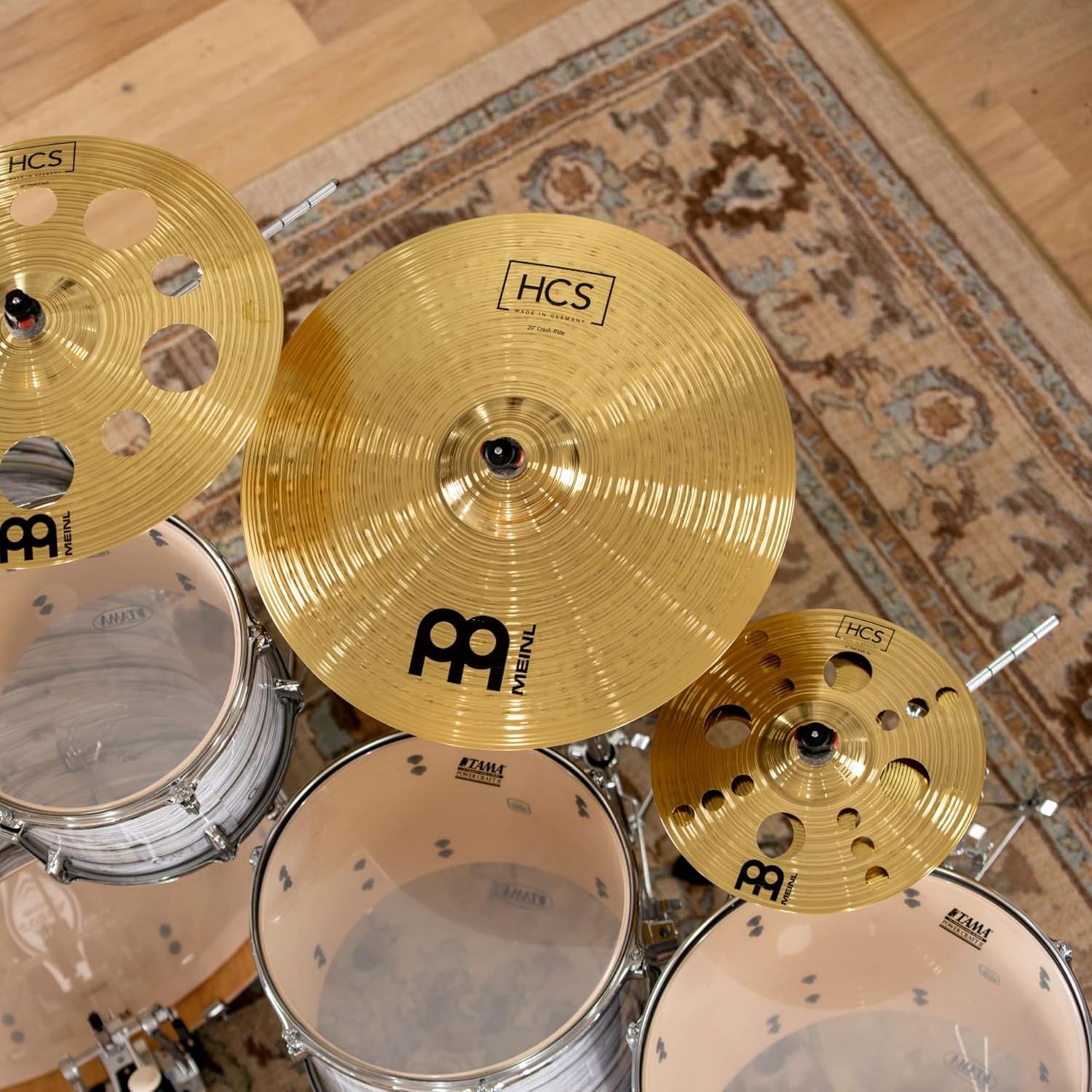 Meinl HCS series twelve inch trash stack showing factory stamp and finish