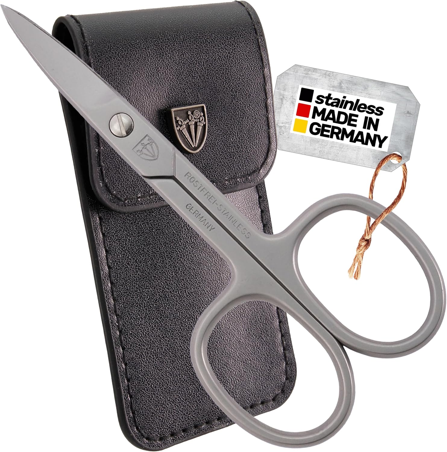 3 Swords Germany stainless steel curved nail scissors front view with protective case
