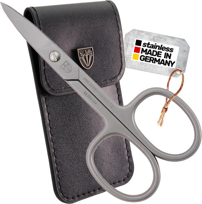3 Swords Germany stainless steel curved nail scissors front view with protective case