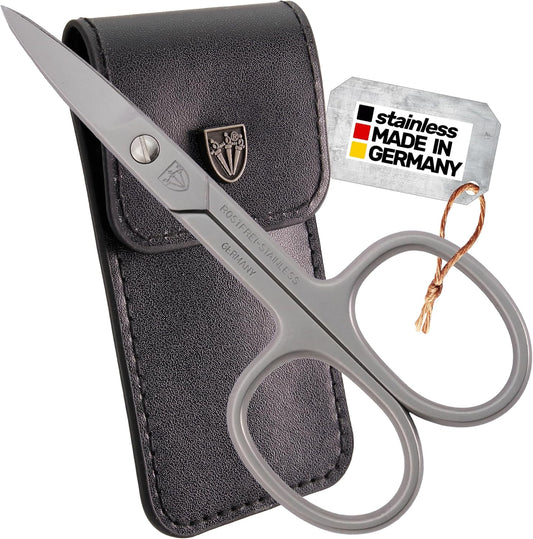 3 Swords Germany stainless steel curved nail scissors front view with protective case