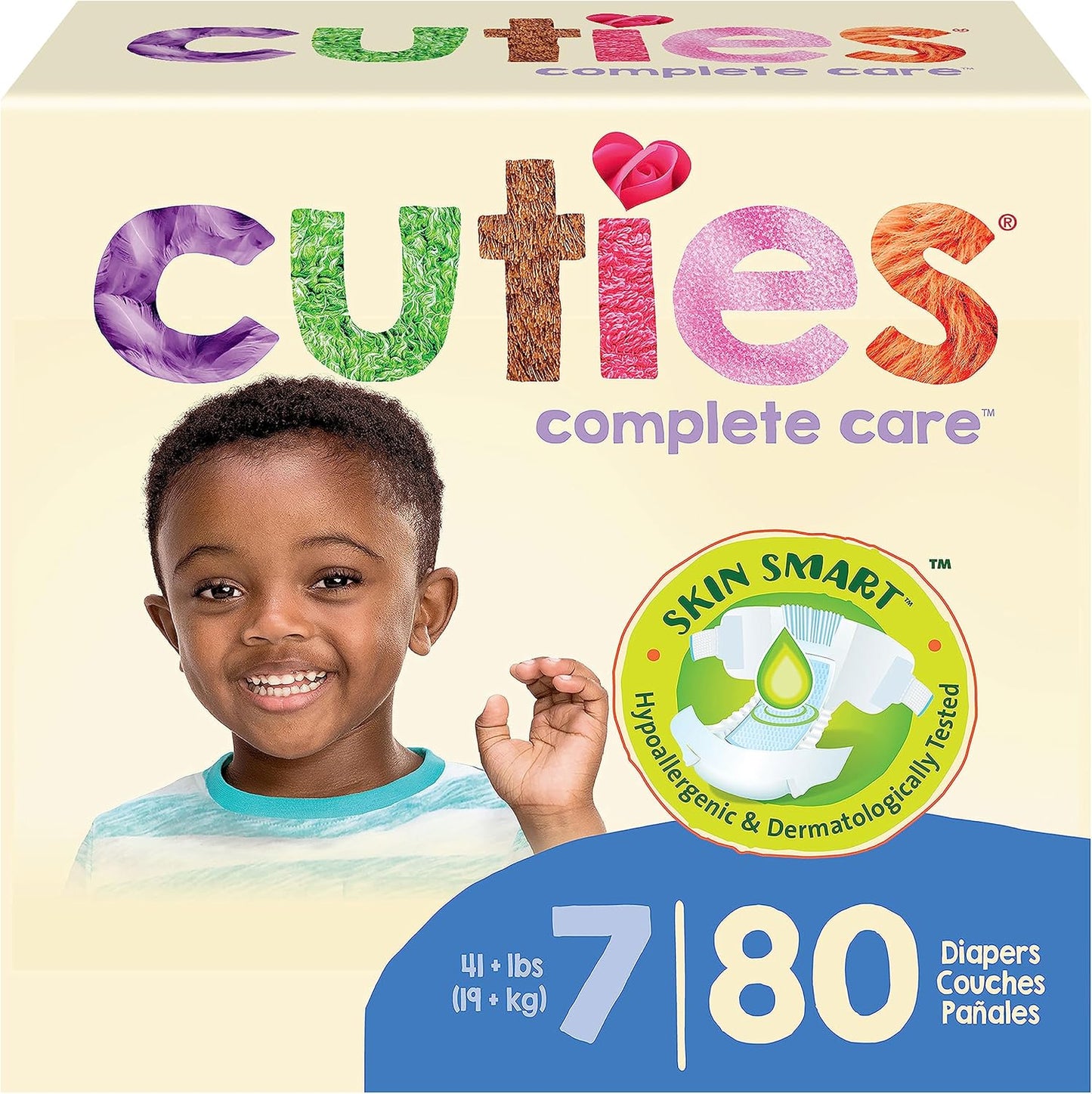 Cuties Hypoallergenic Skin Smart Baby Diapers Size 7 front view of packaging