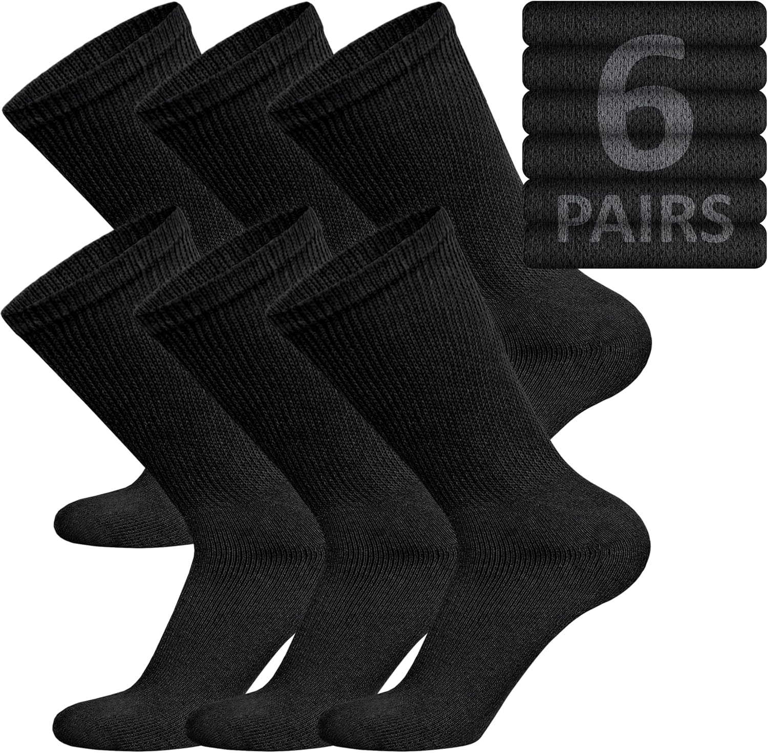 Brooklyn Socks Cotton Diabetic Non-Binding Neuropathy Crew Socks front view showing black fabric texture.